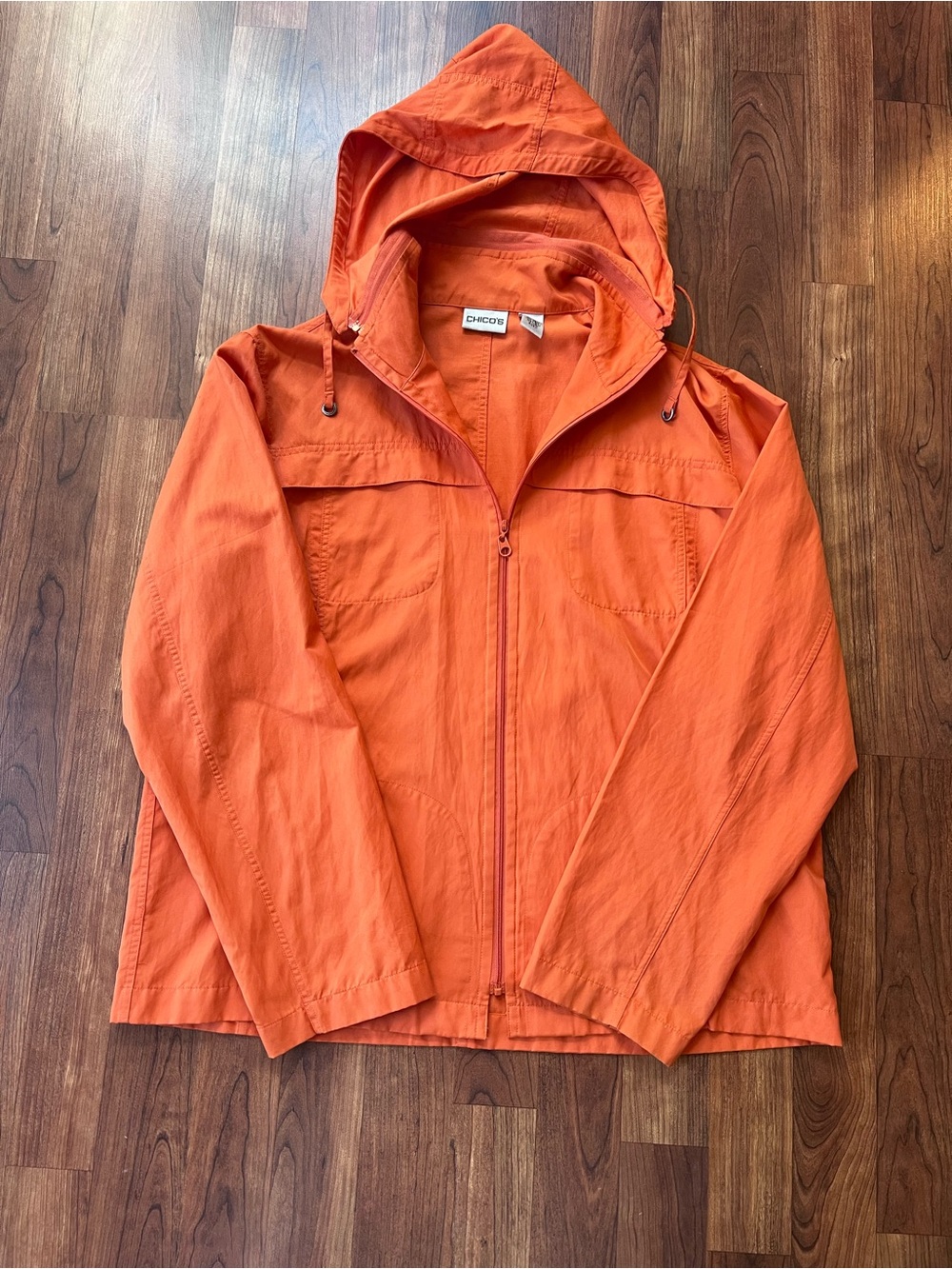 Chico's Women’s Bright Orange Hooded Zip Windbreaker